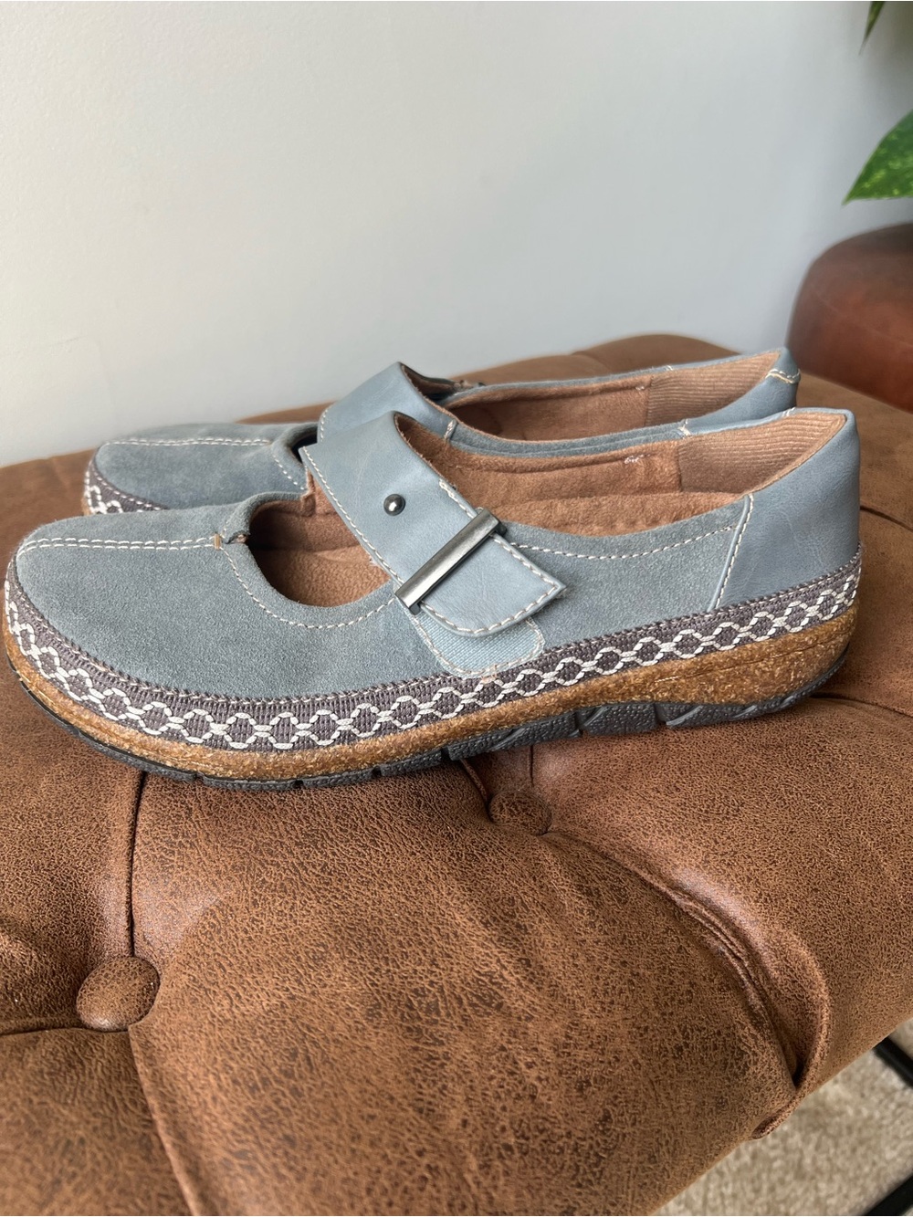 Earth Origins Women's Suede Mary Janes Emme Blue Casual Shoes